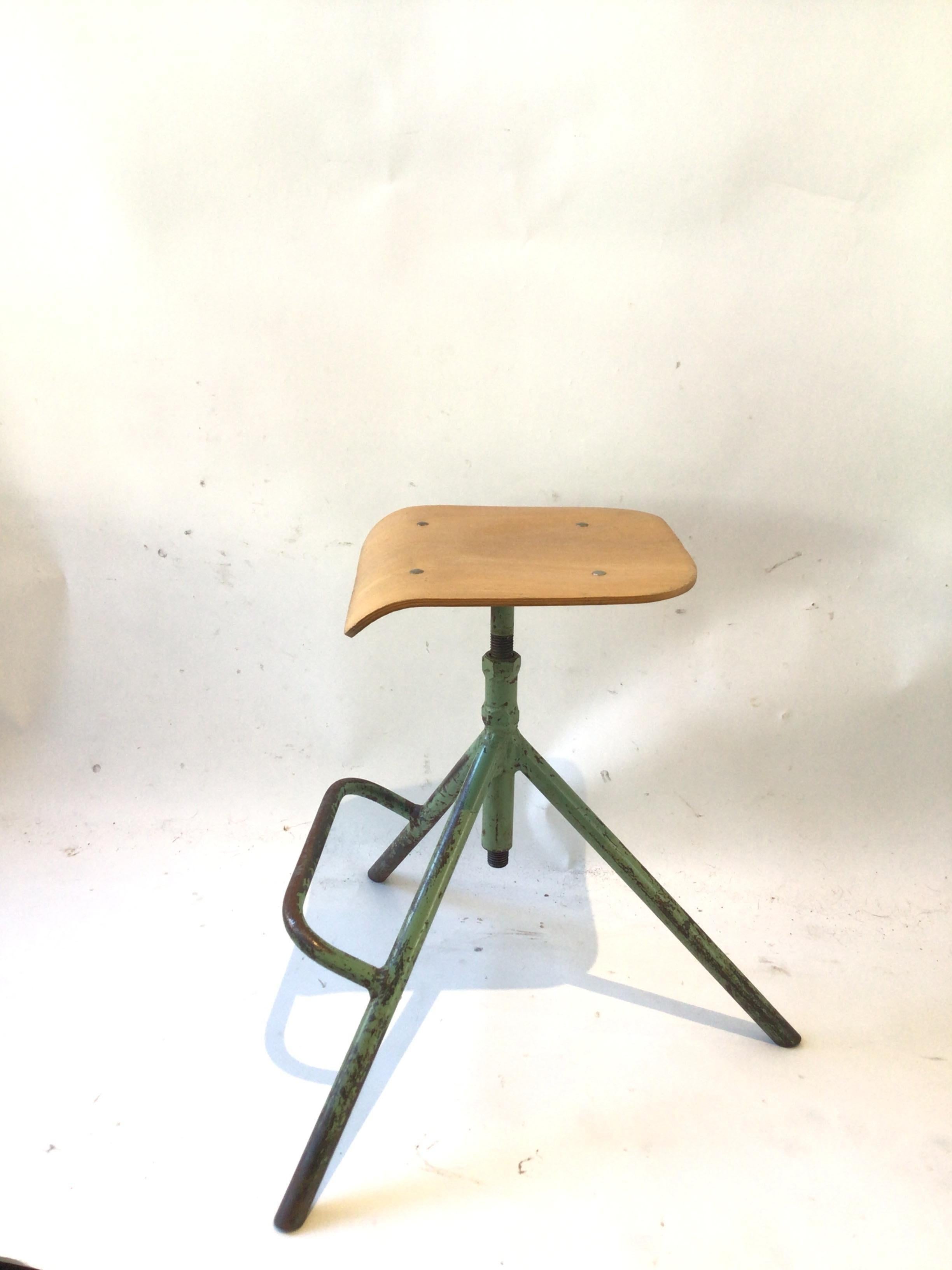 Pair of Industrial Adjustable Stools For Sale 2