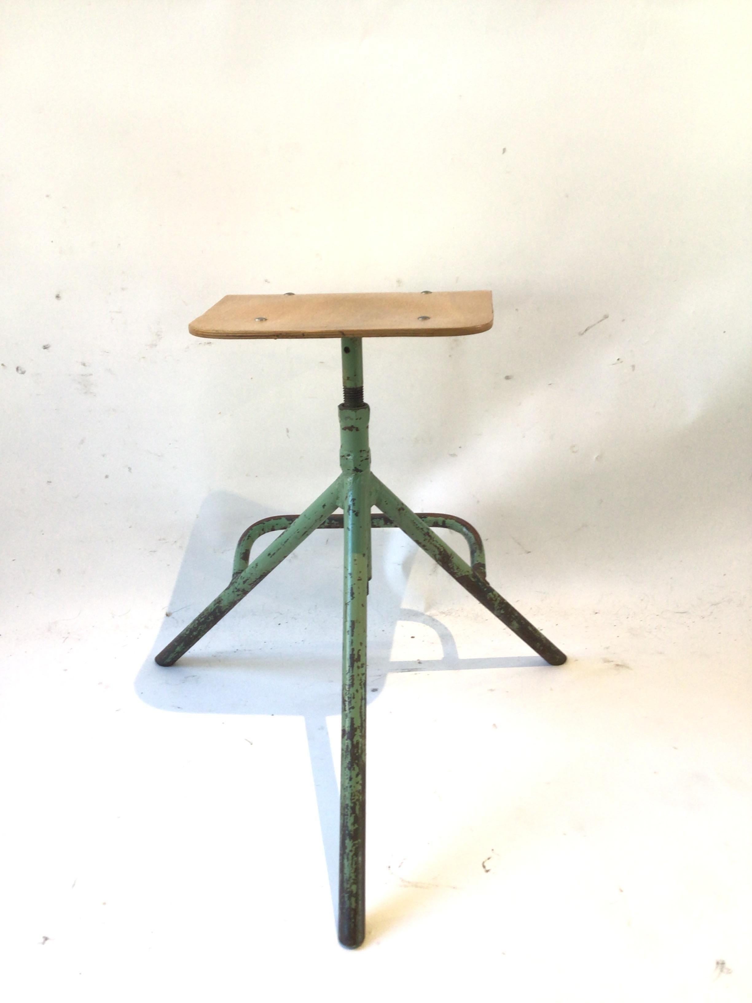 Pair of Industrial Adjustable Stools For Sale 3