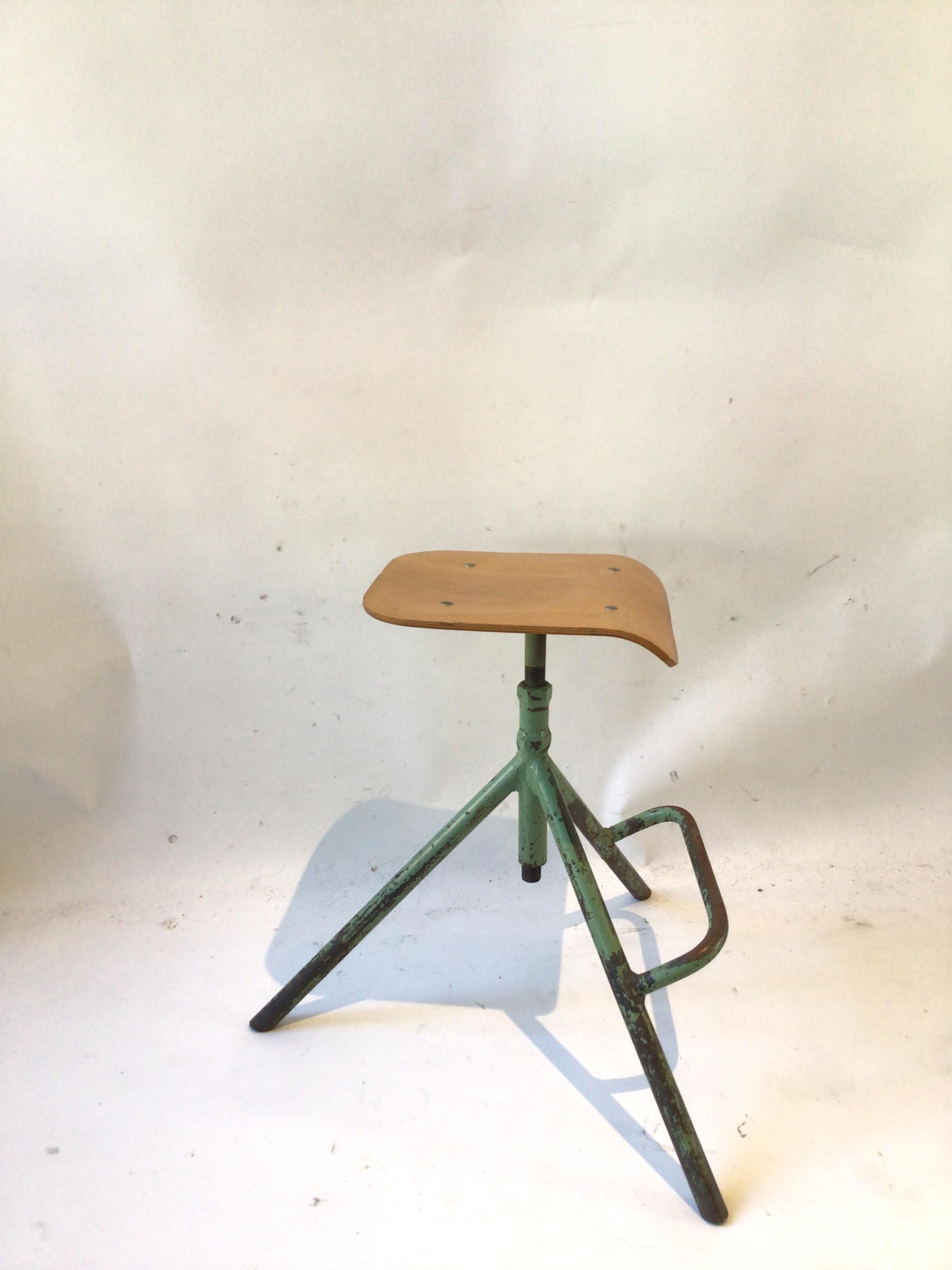 Pair of Industrial Adjustable Stools For Sale 4