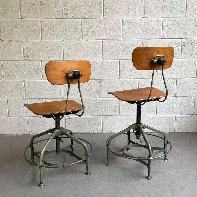 Pair of Industrial Adjustable Toledo Stools In Good Condition In Brooklyn, NY