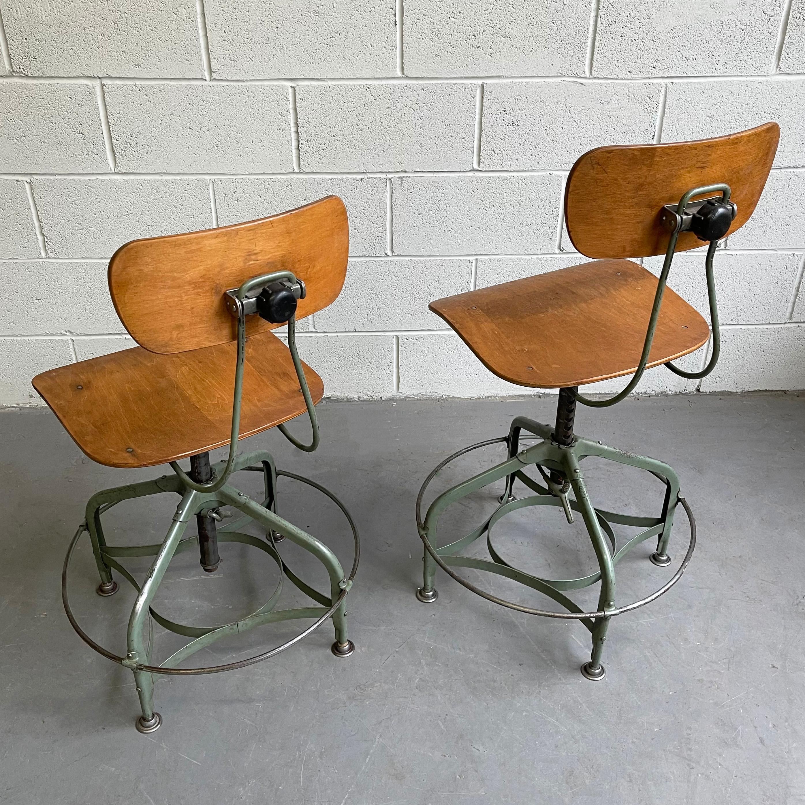 Maple Pair of Industrial Adjustable Toledo Stools