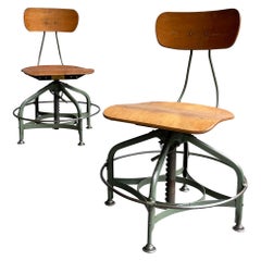 Retro Pair of Industrial Adjustable Toledo Stools