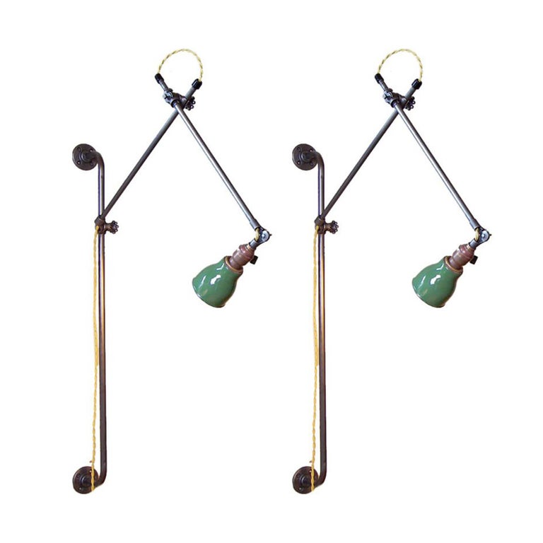 Pair of Industrial Bedside Wall Lamps