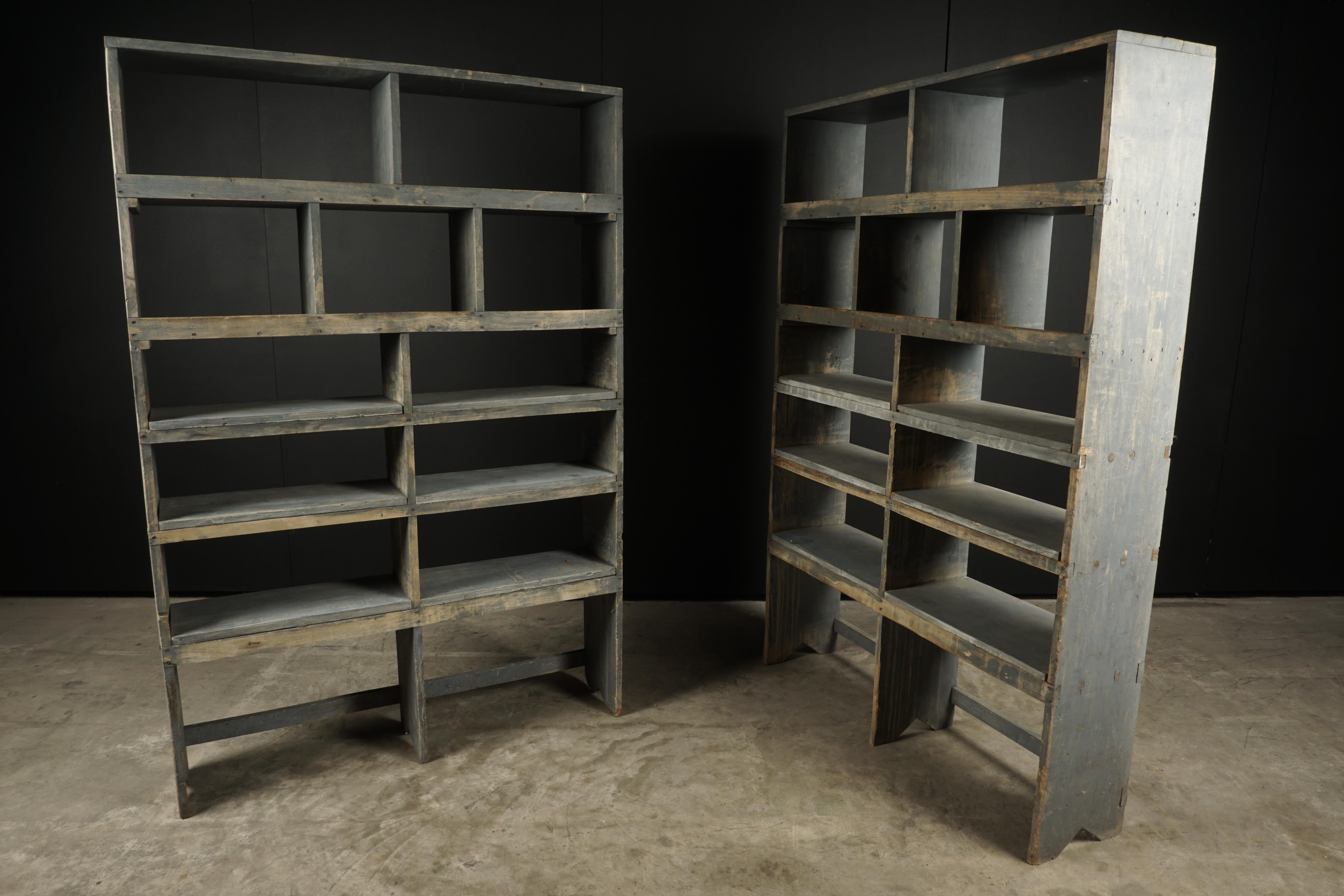 Pair of Vintage Industrial Bookcases from France, circa 1940 In Good Condition In Nashville, TN