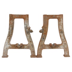 Pair of Industrial Cast Iron Machine Base Legs Rustic Early 1900s, 32.75 In. H