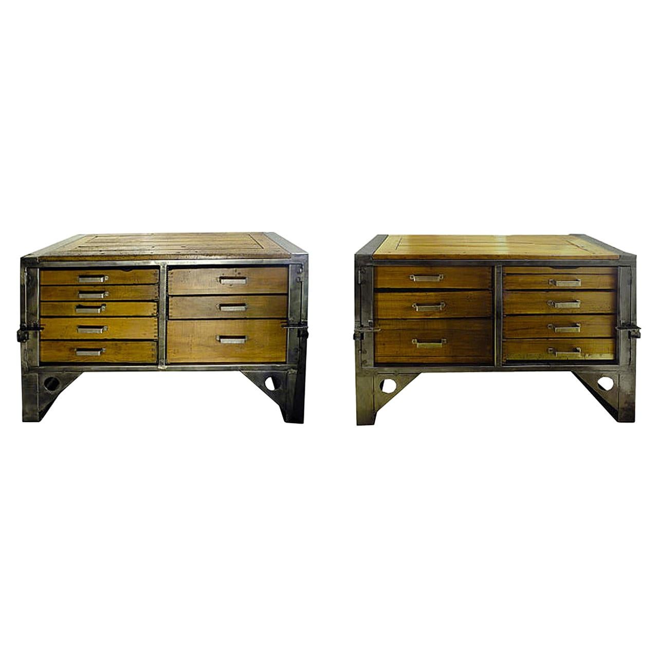 Pair of Industrial Chests of Drawers, Italy, 1930