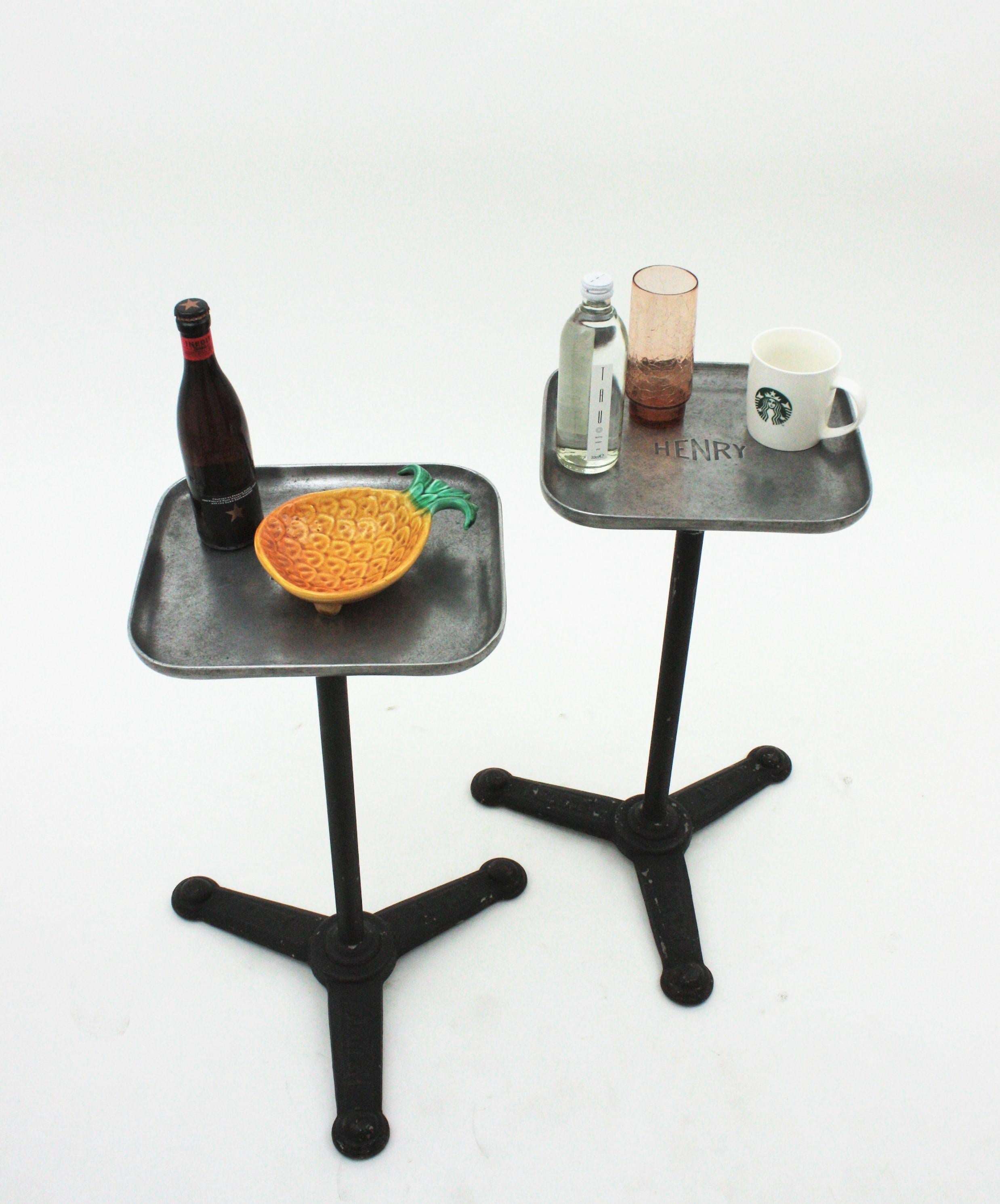 Pair of Industrial Drink Tables / Side Tables / End Tables, Iron and Aluminium In Good Condition For Sale In Barcelona, ES