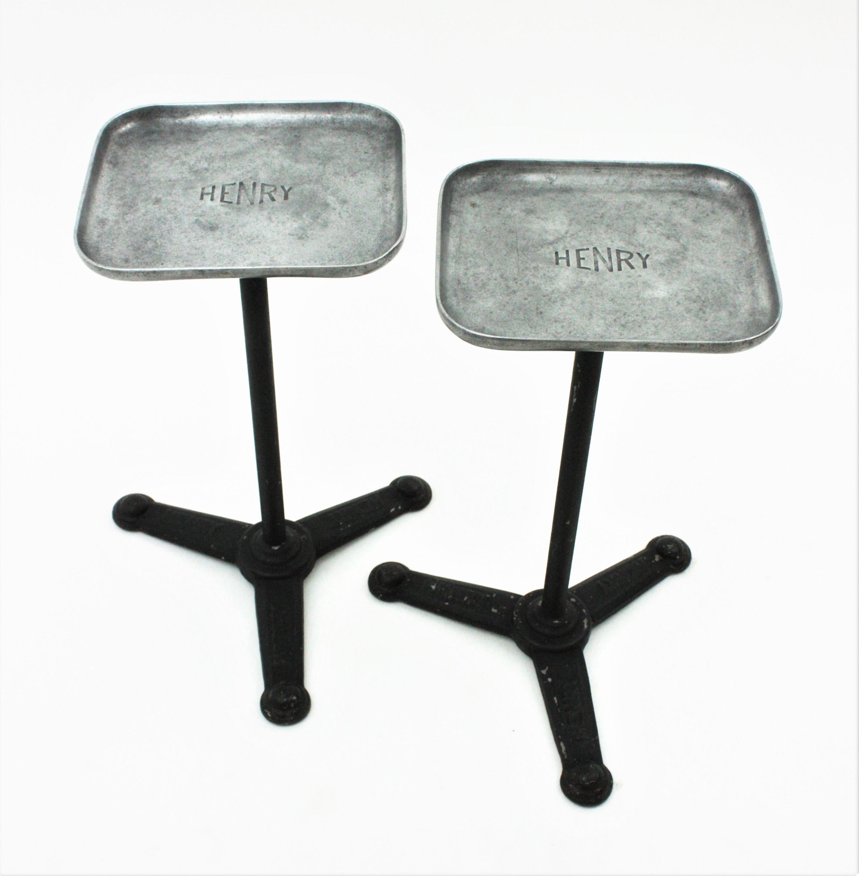 20th Century Pair of Industrial Drink Tables / Side Tables / End Tables, Iron and Aluminium For Sale