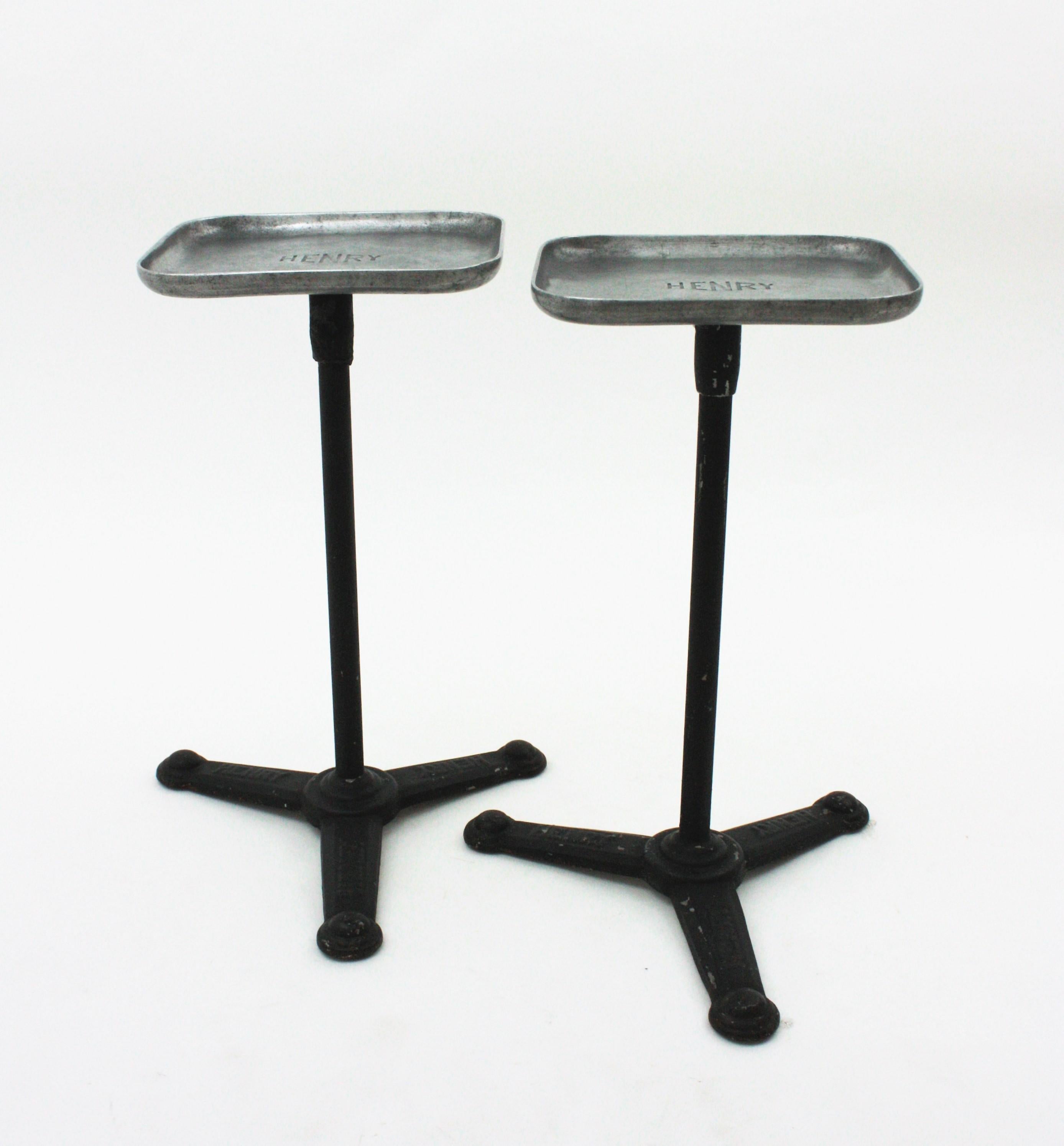 Pair of Industrial Drink Tables / Side Tables / End Tables, Iron and Aluminium For Sale 2