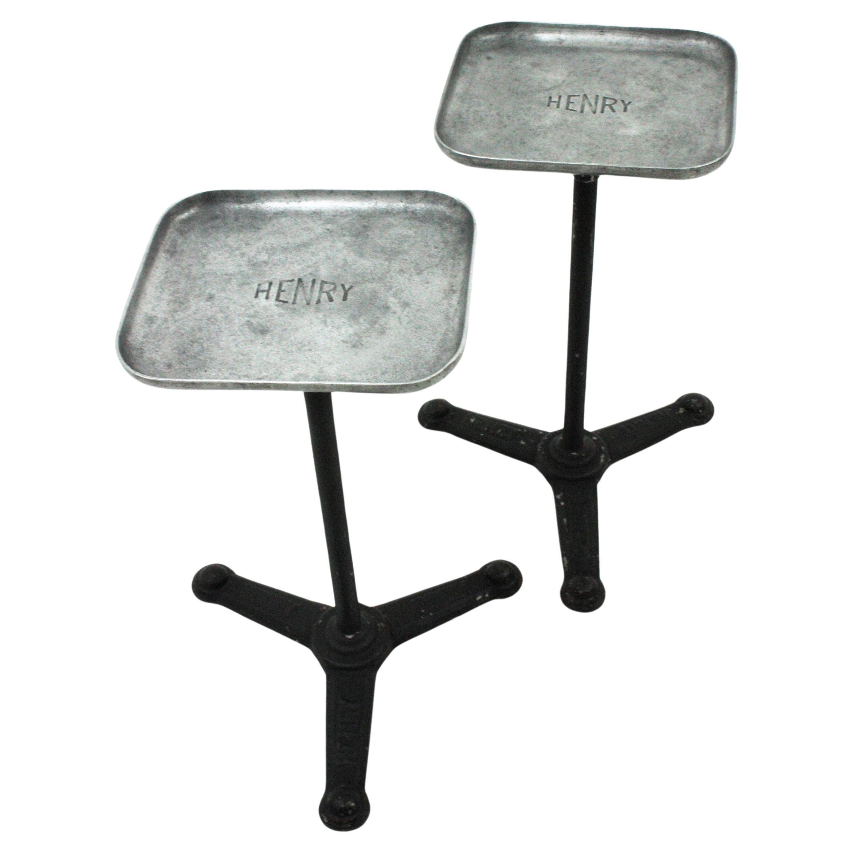 Pair of Industrial Drink Tables / Side Tables / End Tables, Iron and Aluminium For Sale