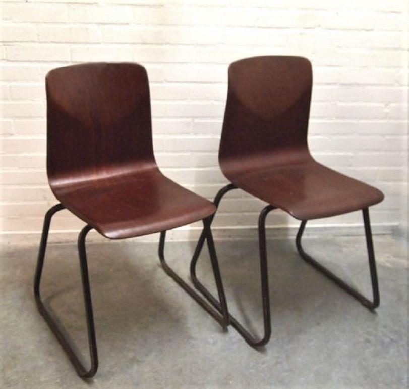Mid-Century Modern Pair of Industrial Elmar Flötotto for Pagholz Galvanitas Stacking Chairs