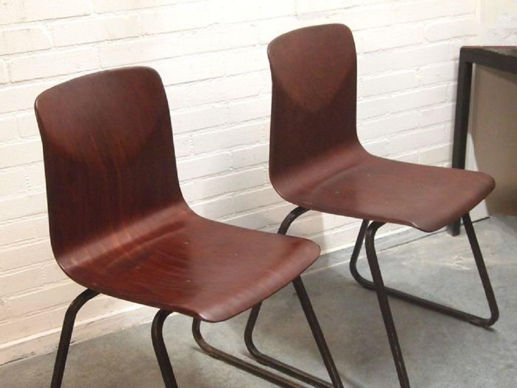 Dutch Pair of Industrial Elmar Flötotto for Pagholz Galvanitas Stacking Chairs