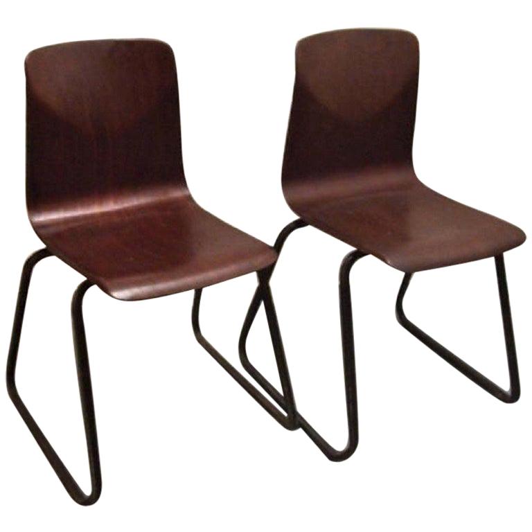 Pair of Industrial Elmar Flötotto for Pagholz Galvanitas Stacking Chairs  For Sale at 1stDibs