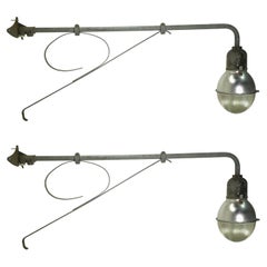 Vintage Pair of Industrial Exterior Prismatic Street Lamps