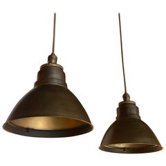 Pair of Industrial Factory Gunmetal Dome Pendant Lights