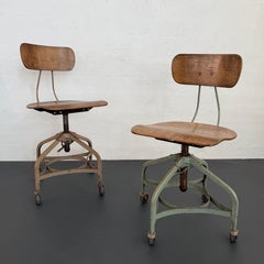 Pair Of Industrial Height Adjustable Rolling Office Chairs By Toledo