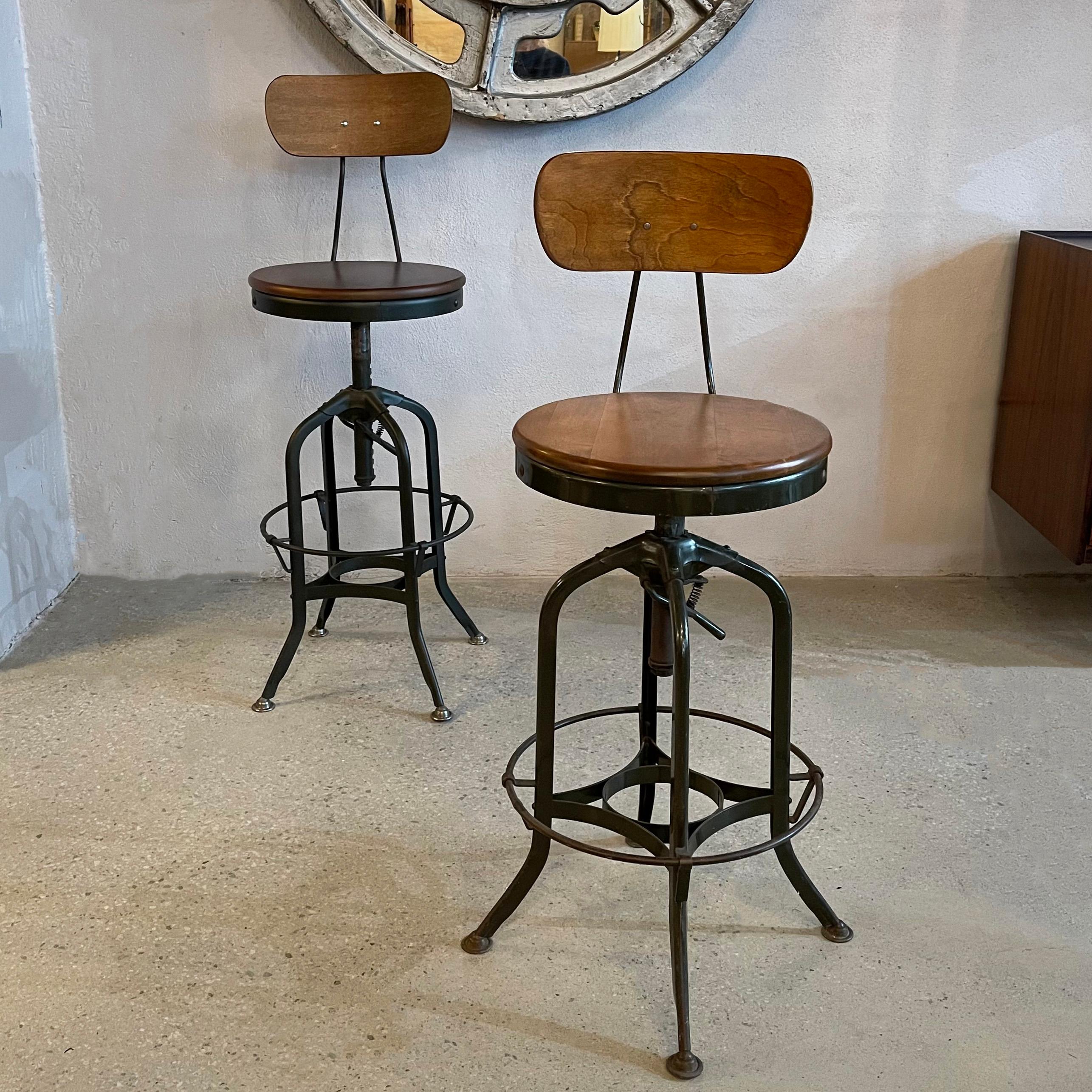 Painted Pair Of Industrial Height Adjustable Swivel Toledo Stools