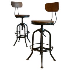 Pair Of Industrial Height Adjustable Swivel Toledo Stools