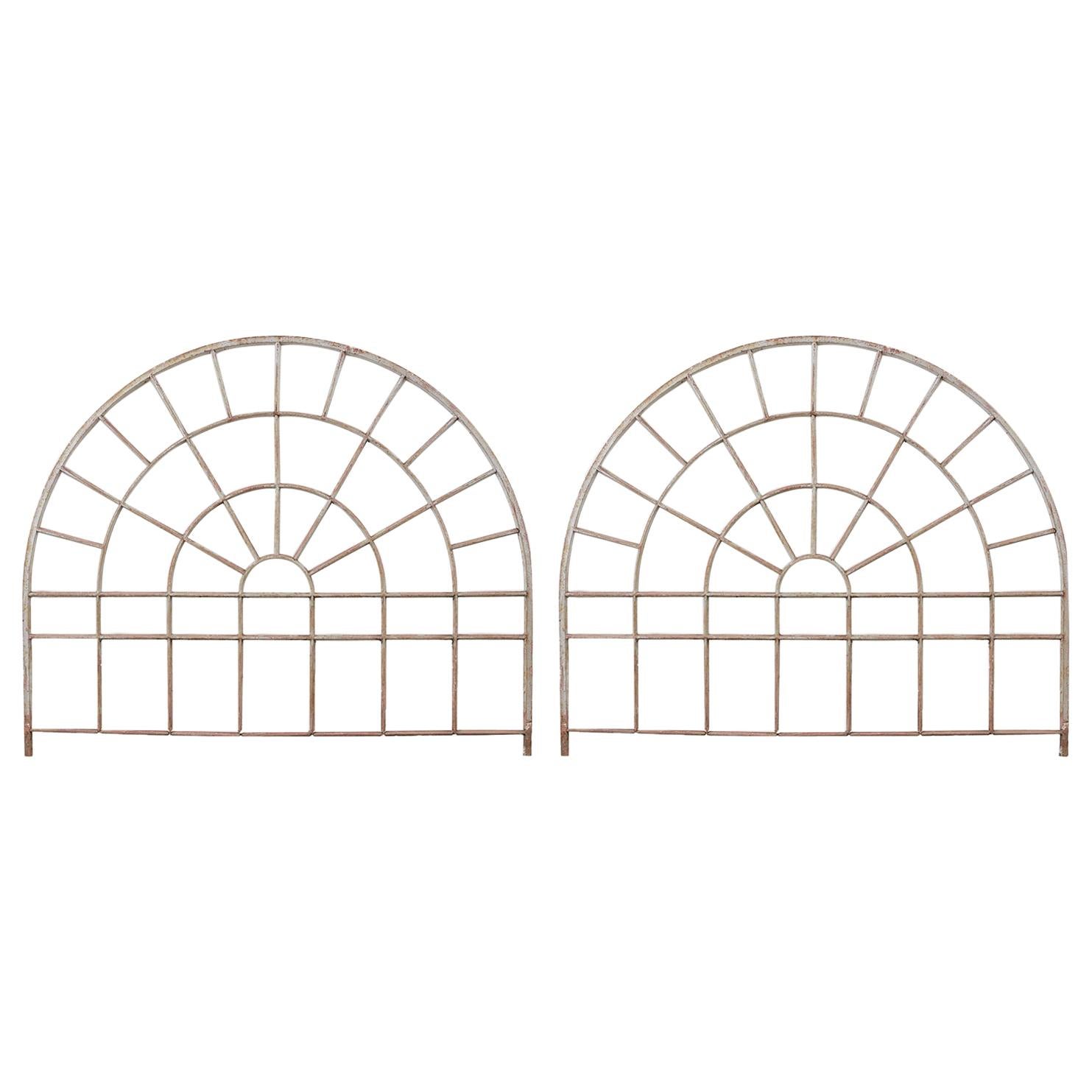 Pair of Industrial Iron Arched Factory Transom Windows