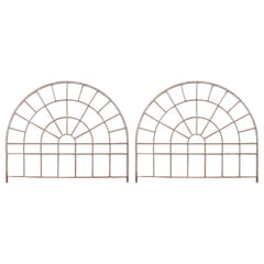 Antique Pair of Industrial Iron Arched Factory Transom Windows