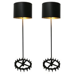 Antique Pair of Industrial Iron Gear Floor Lamps