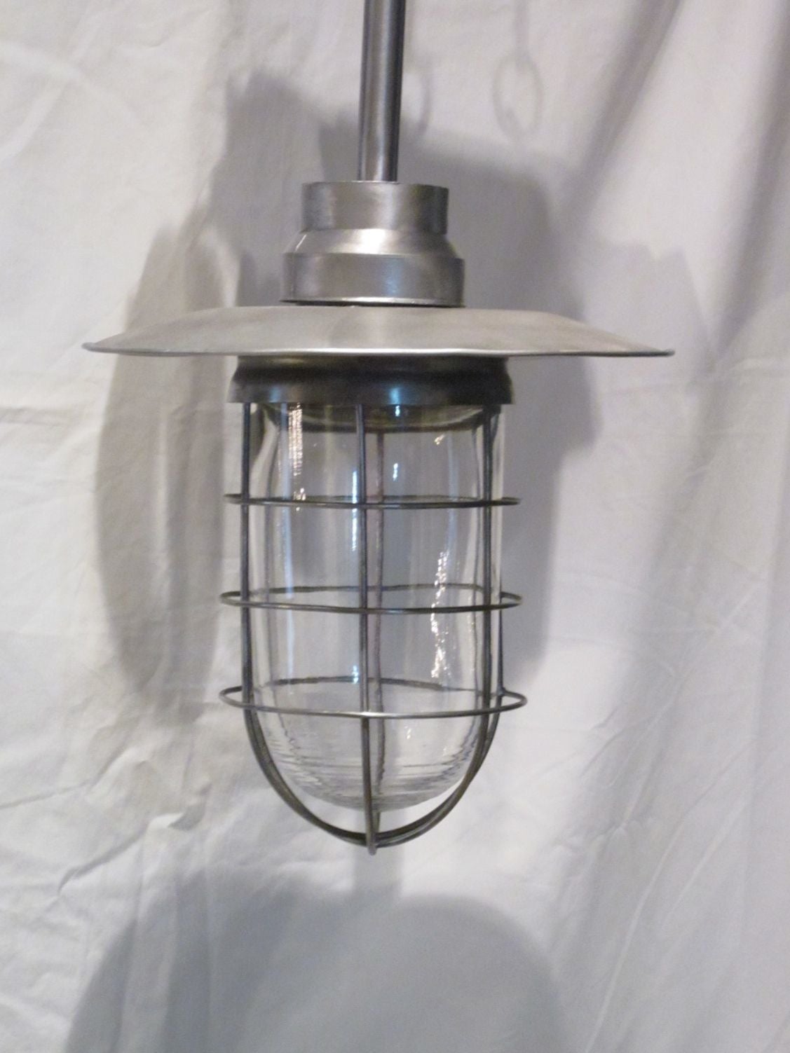 Mid-20th Century Pair of Industrial Large Metal and Glass Cage Light, Netherlands, 1940s