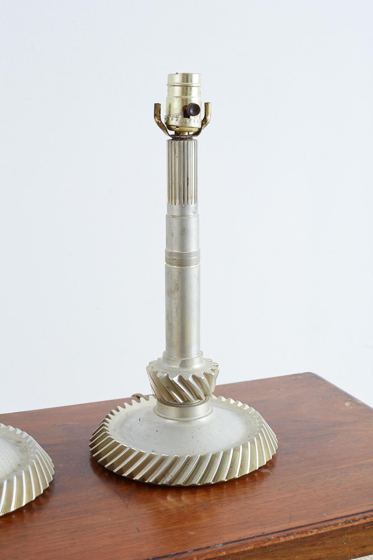Pair of Industrial Machine Age Gear Table Lamps In Excellent Condition For Sale In Rio Vista, CA