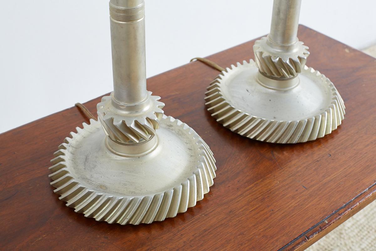 Pair of Industrial Machine Age Gear Table Lamps For Sale 2