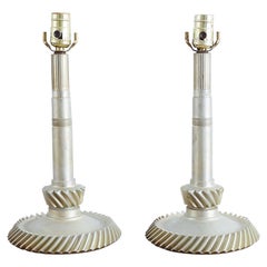 Used Pair of Industrial Machine Age Gear Table Lamps