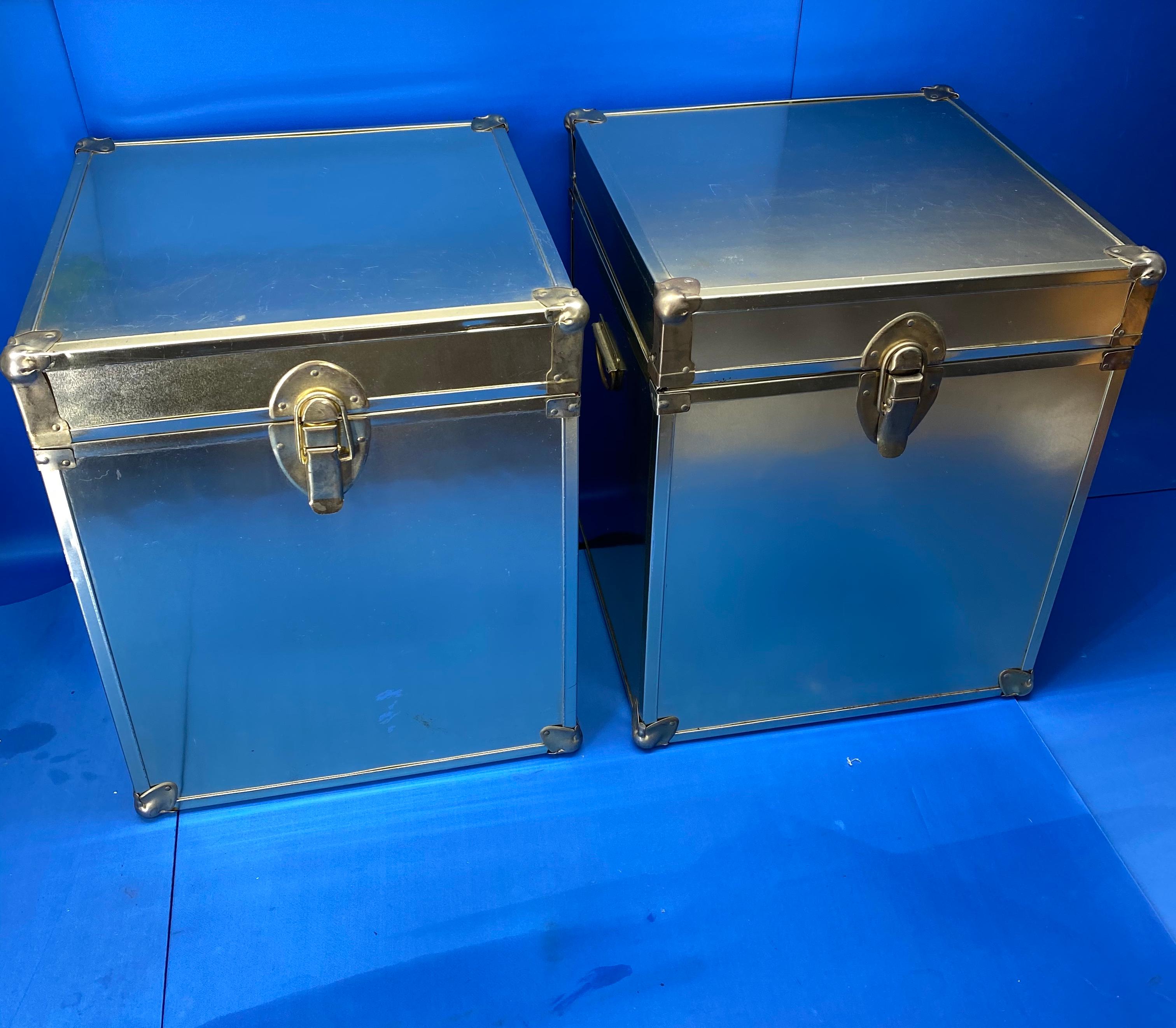 Pair Of Cedar Wood Inserted Boxes For Storage Or Chrome Side Tables 4