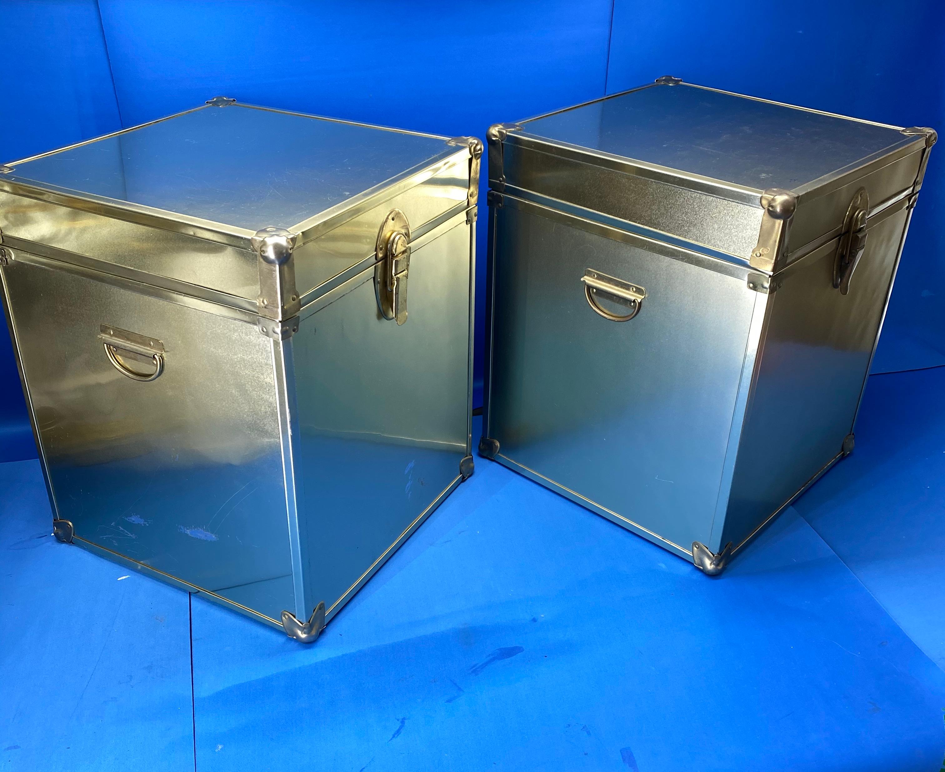 Pair Of Cedar Wood Inserted Boxes For Storage Or Chrome Side Tables 9