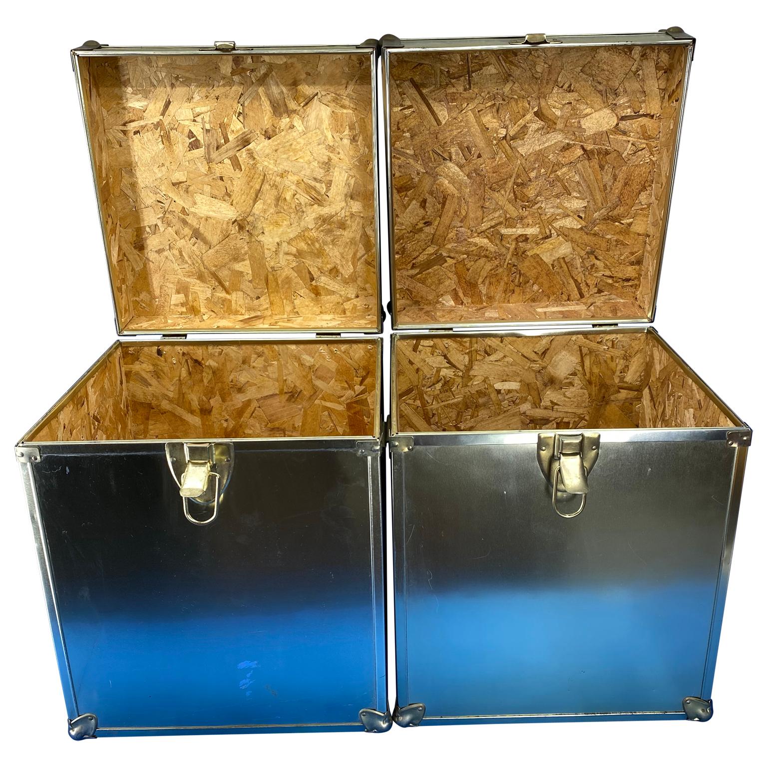 North American Pair Of Cedar Wood Inserted Boxes For Storage Or Chrome Side Tables