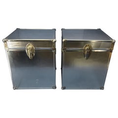 Pair Of Cedar Wood Inserted Boxes For Storage Or Chrome Side Tables