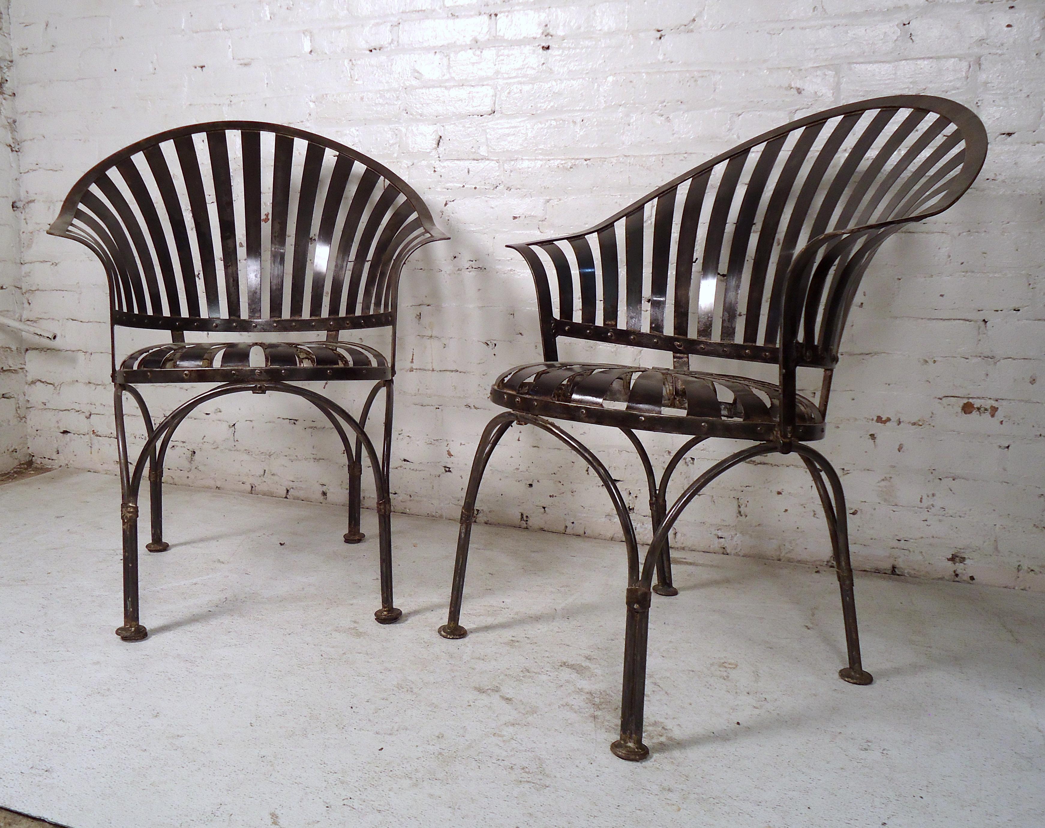 Mid-Century Modern Pair of Industrial Metal Chairs 