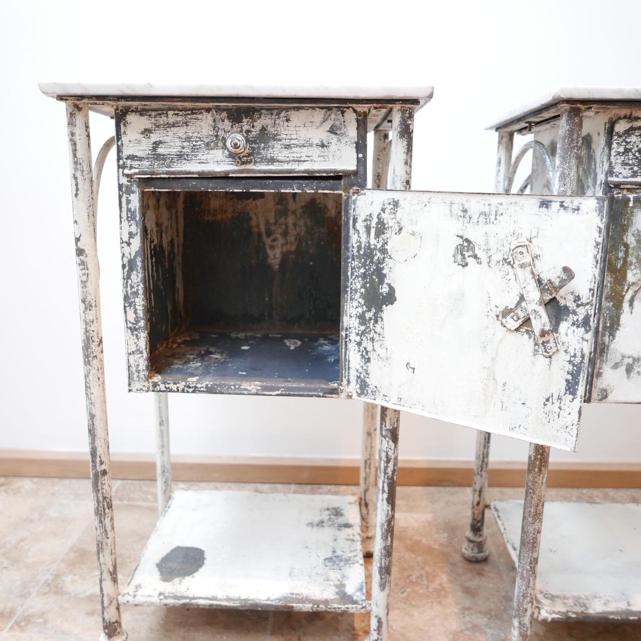 Pair of Industrial Metal and Marble French Bedsides 6