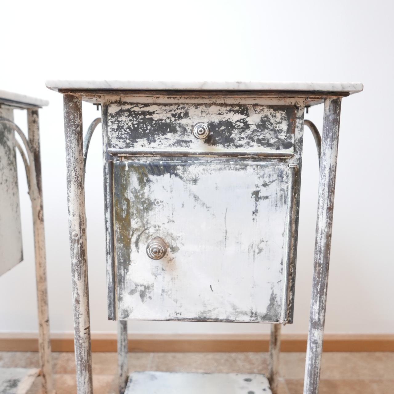 Pair of Industrial Metal and Marble French Bedsides 10