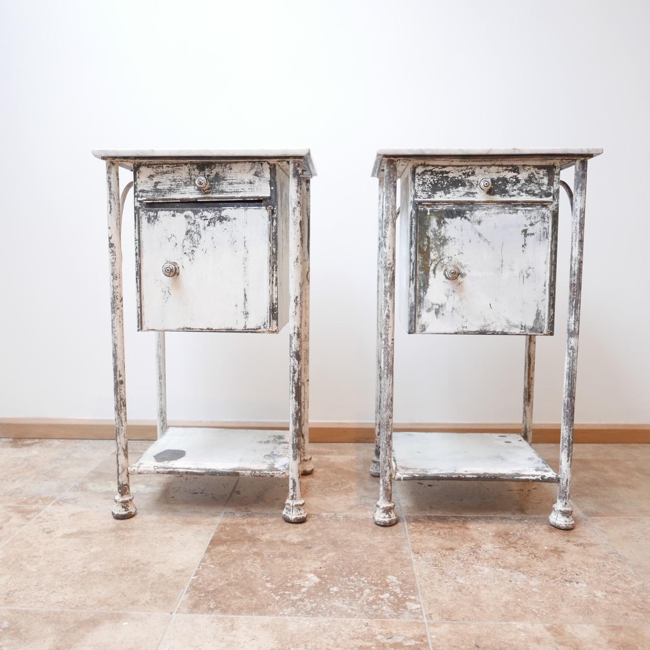 Pair of Industrial Metal and Marble French Bedsides 11