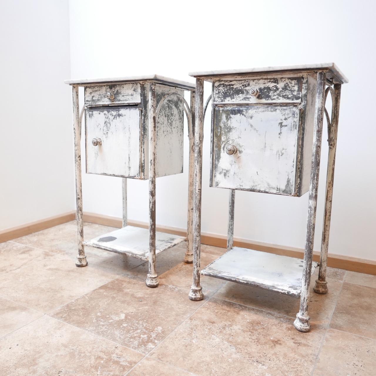 Pair of Industrial Metal and Marble French Bedsides 12