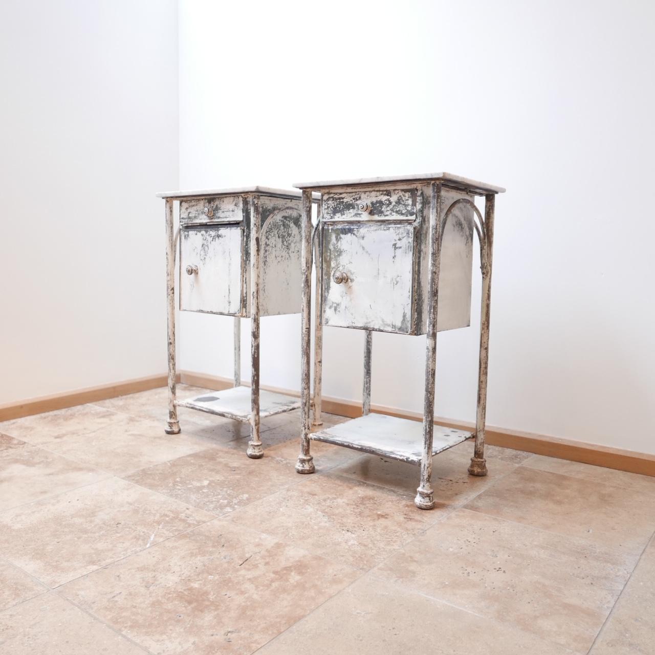 Pair of Industrial Metal and Marble French Bedsides 14