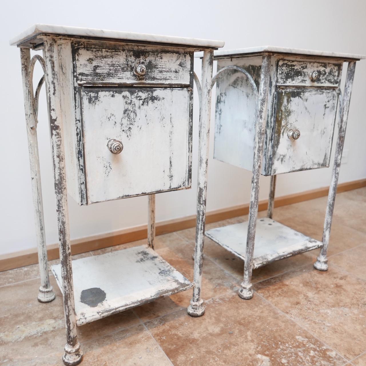 Pair of Industrial Metal and Marble French Bedsides 2