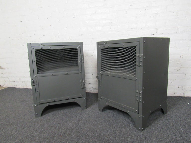 Picture of Pair of Industrial Metal Side Tables For Sale at 1stDibs