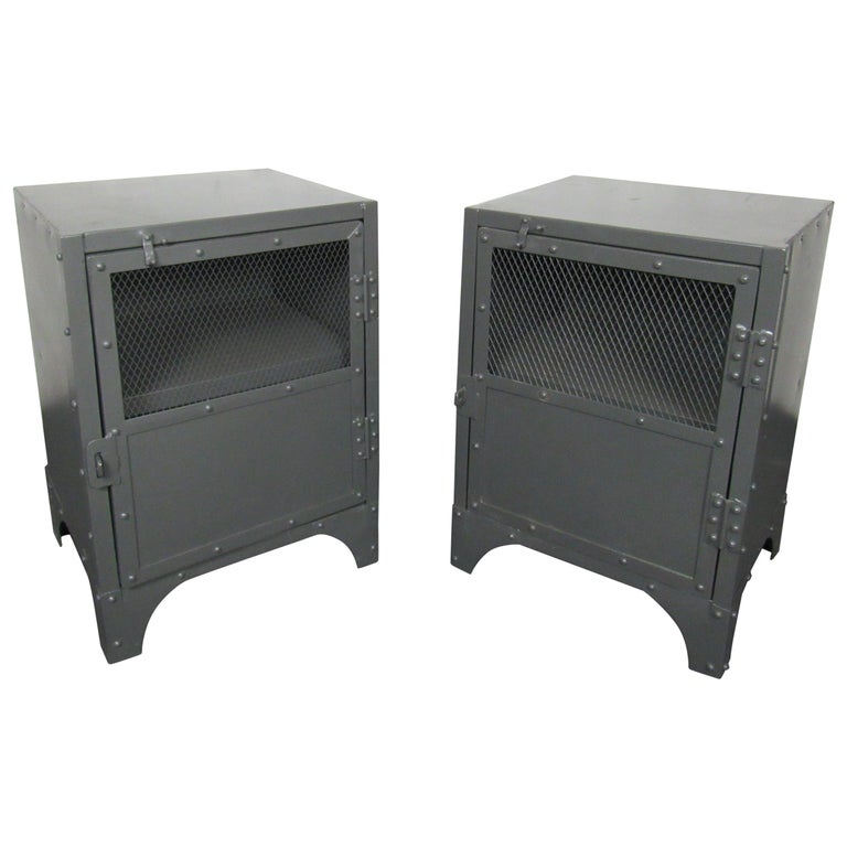 Pair of Industrial Metal Side Tables For Sale at 1stDibs