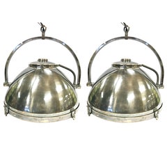 Pair of Industrial Mid Century Hanging Pendant Light Fixtures Lighting