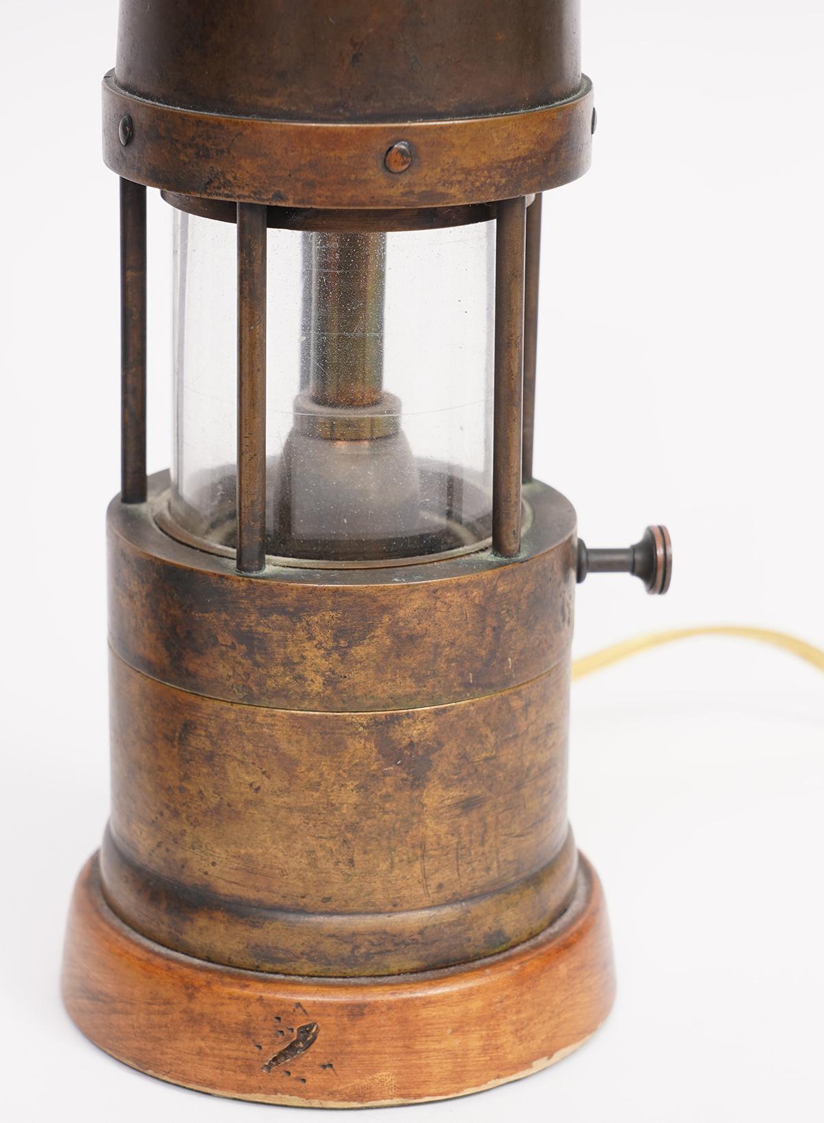 20th Century Pair of Industrial Miner's Lanterns Marked Dinkelspiel Converted to Table Lamps