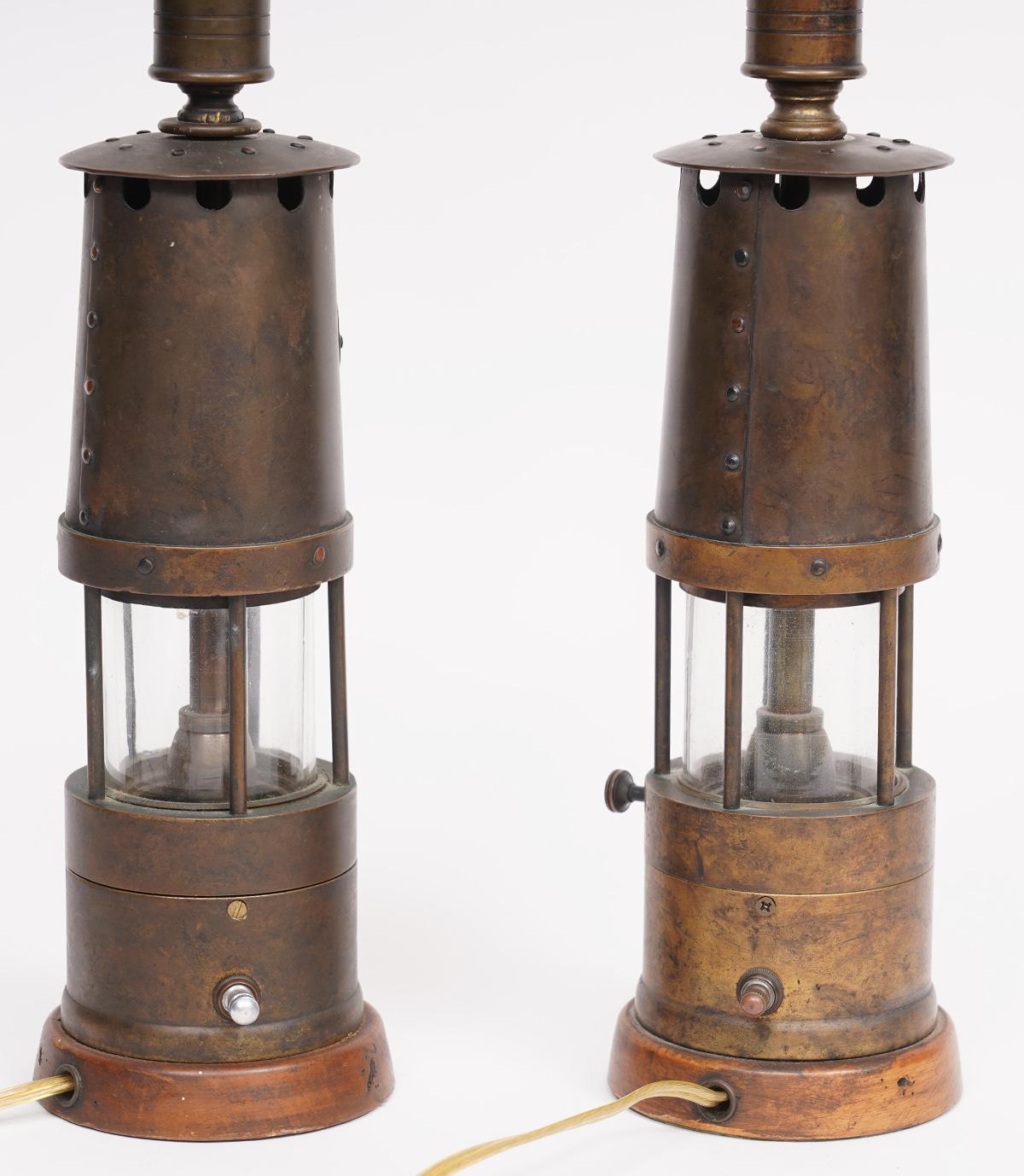 Pair of Industrial Miner's Lanterns Marked Dinkelspiel Converted to Table Lamps 1