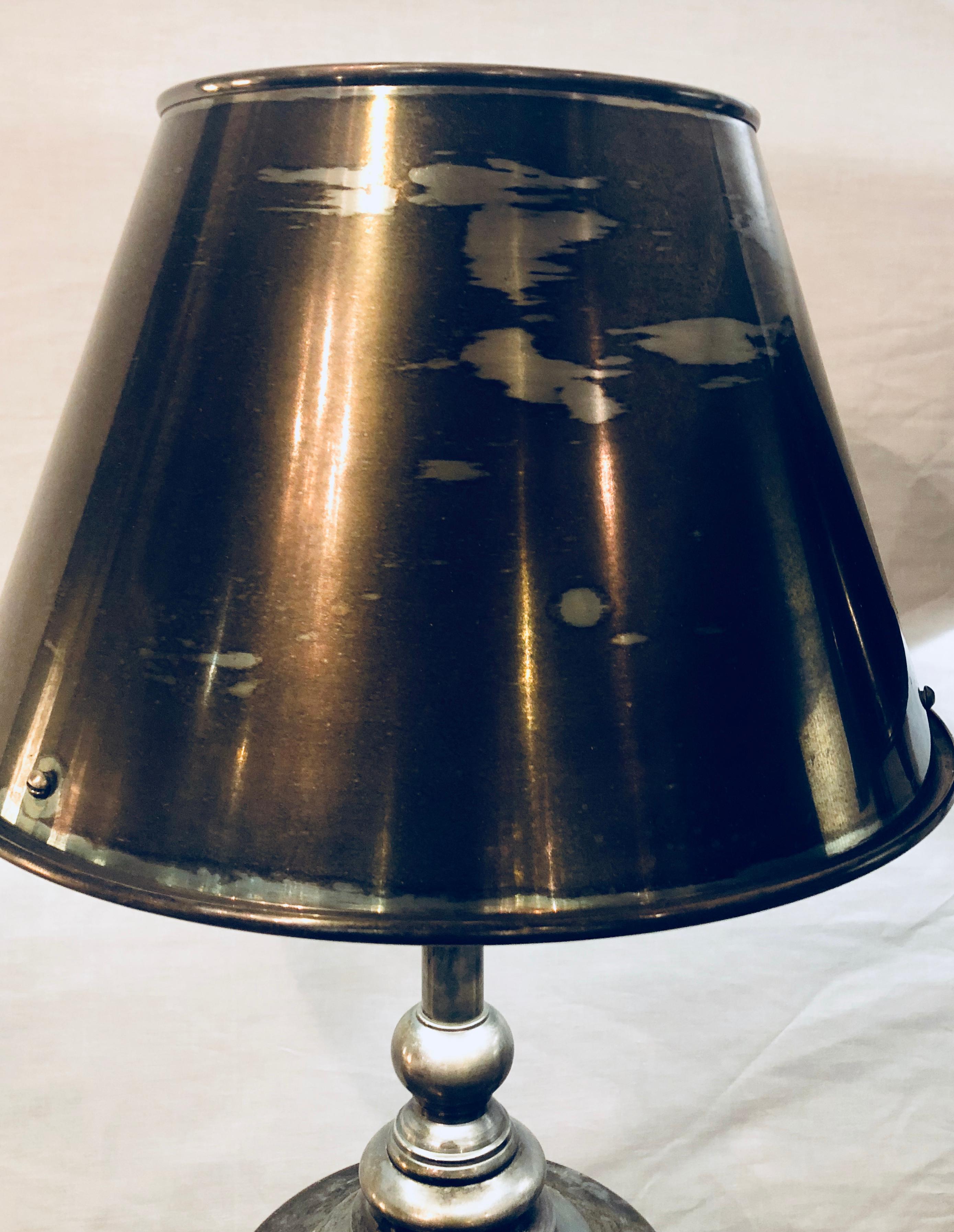 Pair of Industrial Nickel Finish Urn Lamps with Matching Shades 2