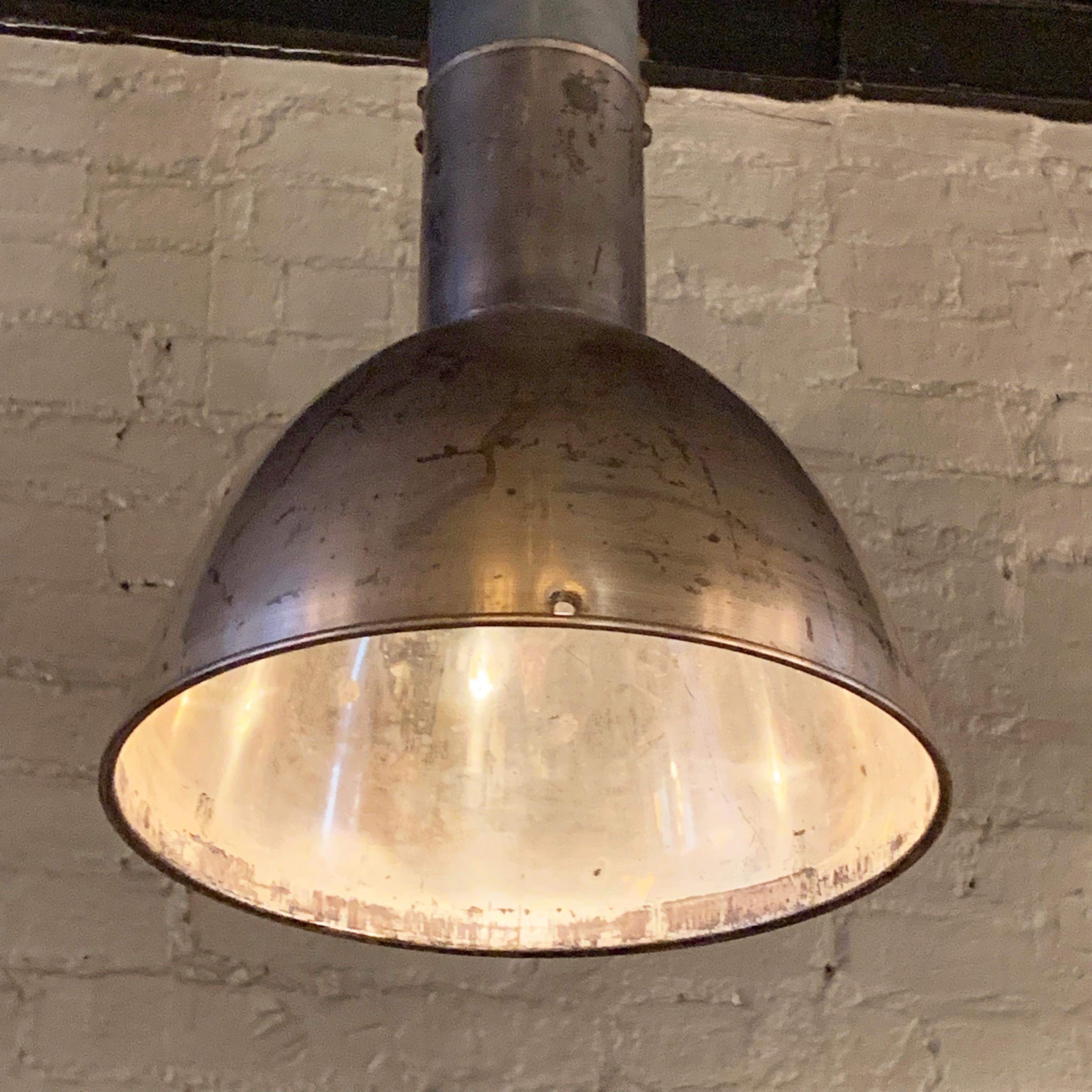 Pair of Industrial Nickel-Plated Steel Dome Factory Pendant Lights In Good Condition In Brooklyn, NY