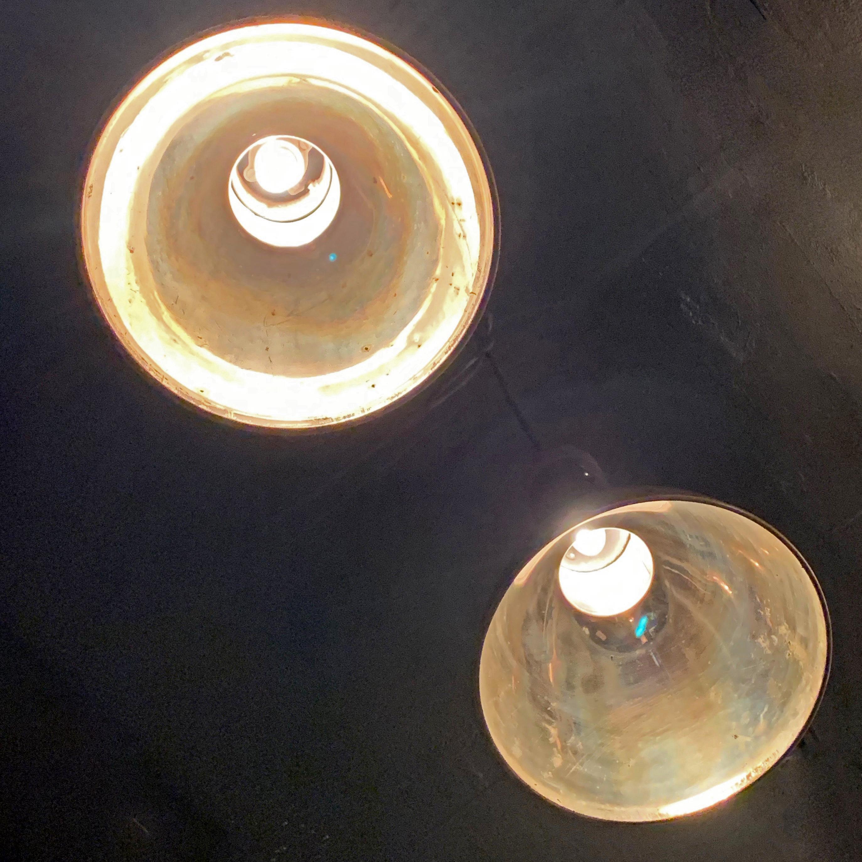 Pair of Industrial Nickel-Plated Steel Dome Factory Pendant Lights 1