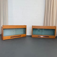 Pair Of Industrial Oak "Greeting Cards" Display Case Cabinets