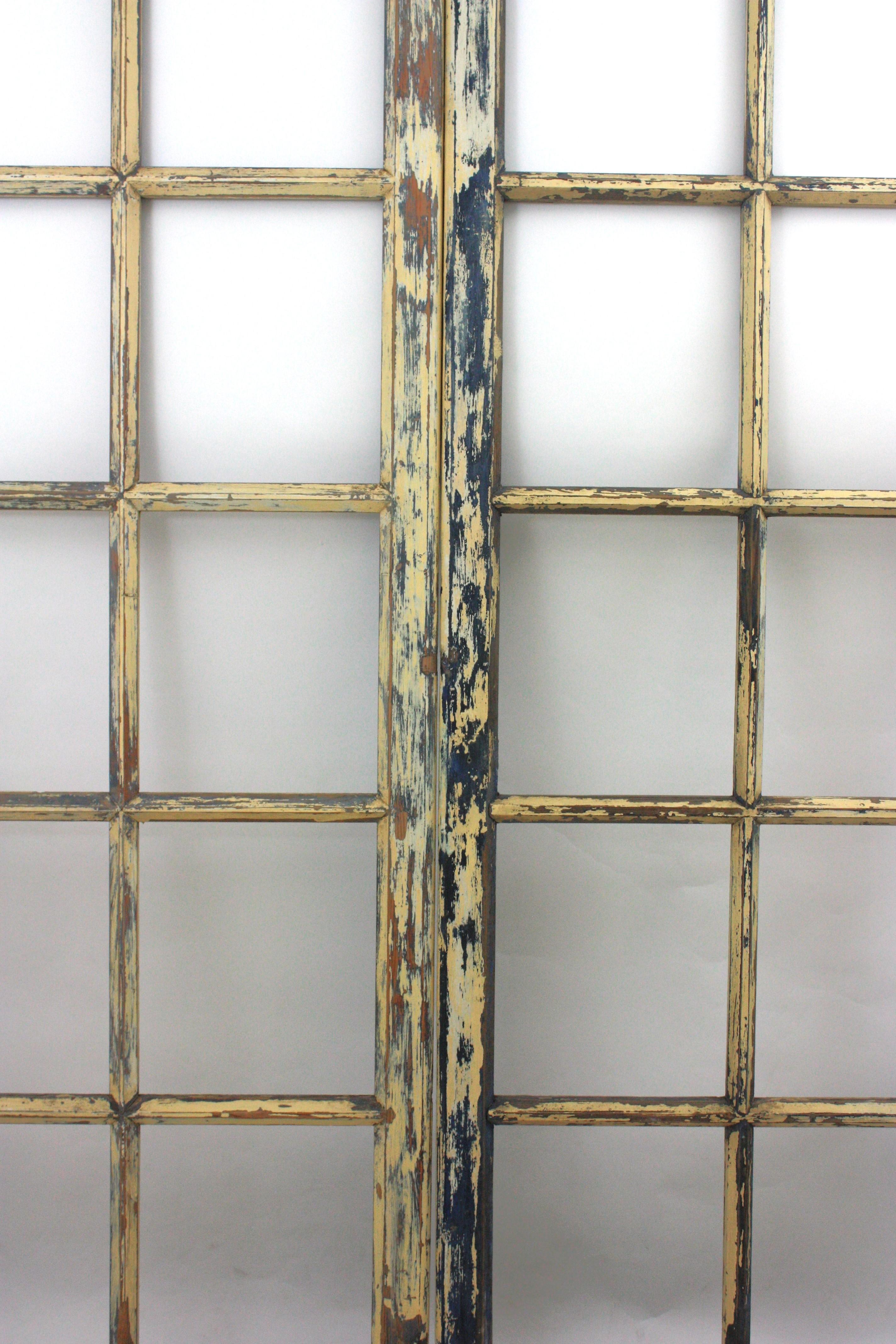 Spanish Pair of Industrial Paneled Wooden Doors or Windows For Sale